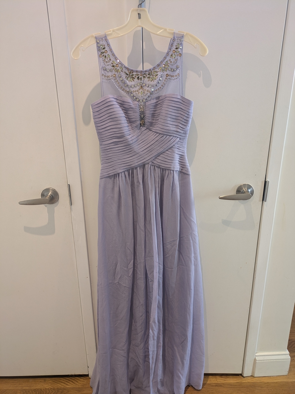 Elegant Lavender Evening Dress with Embellished Illusion Neckline